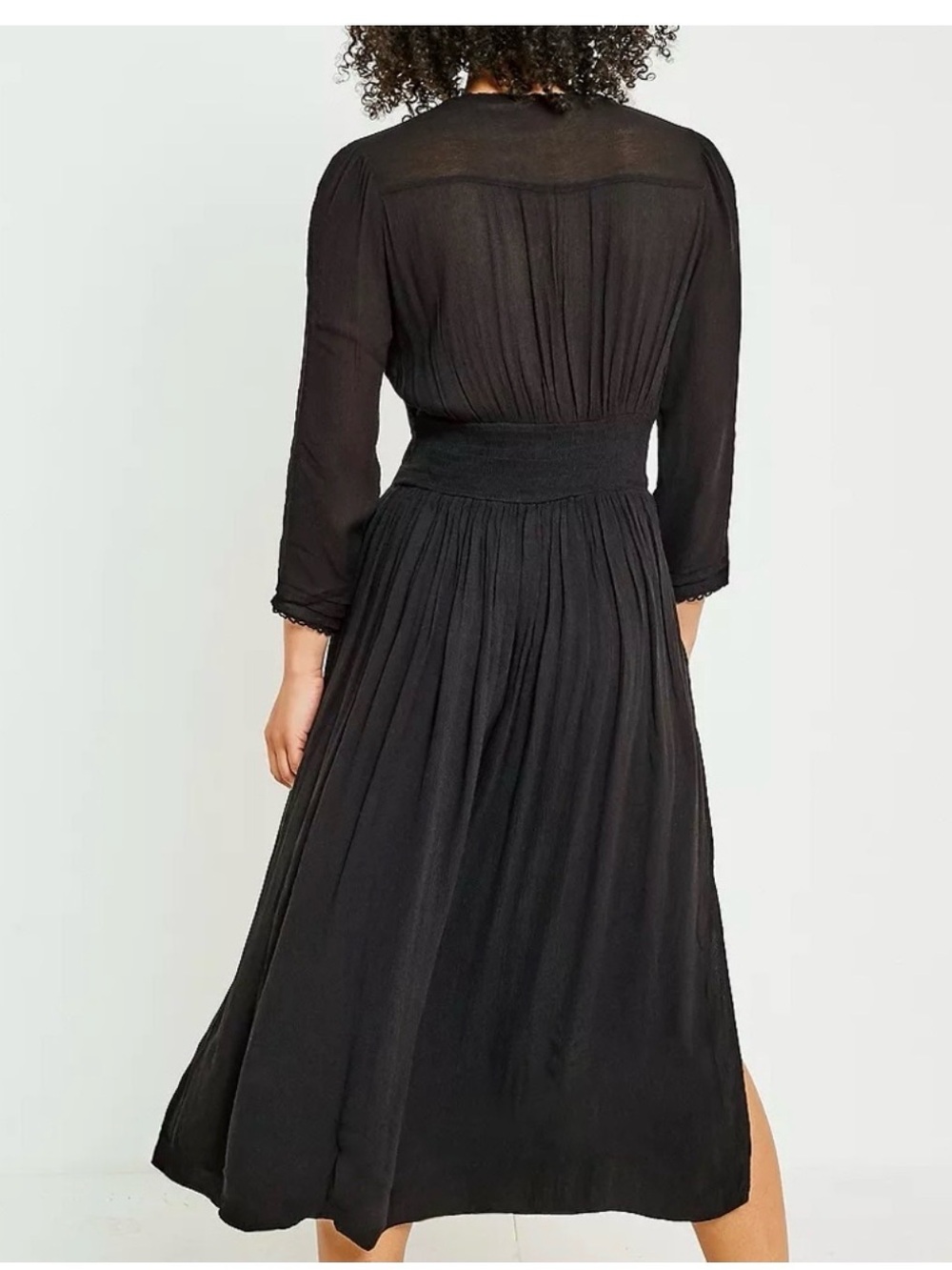Free People Black Midi Dress with Colorful Floral Embroidery - Picture 3 of 9